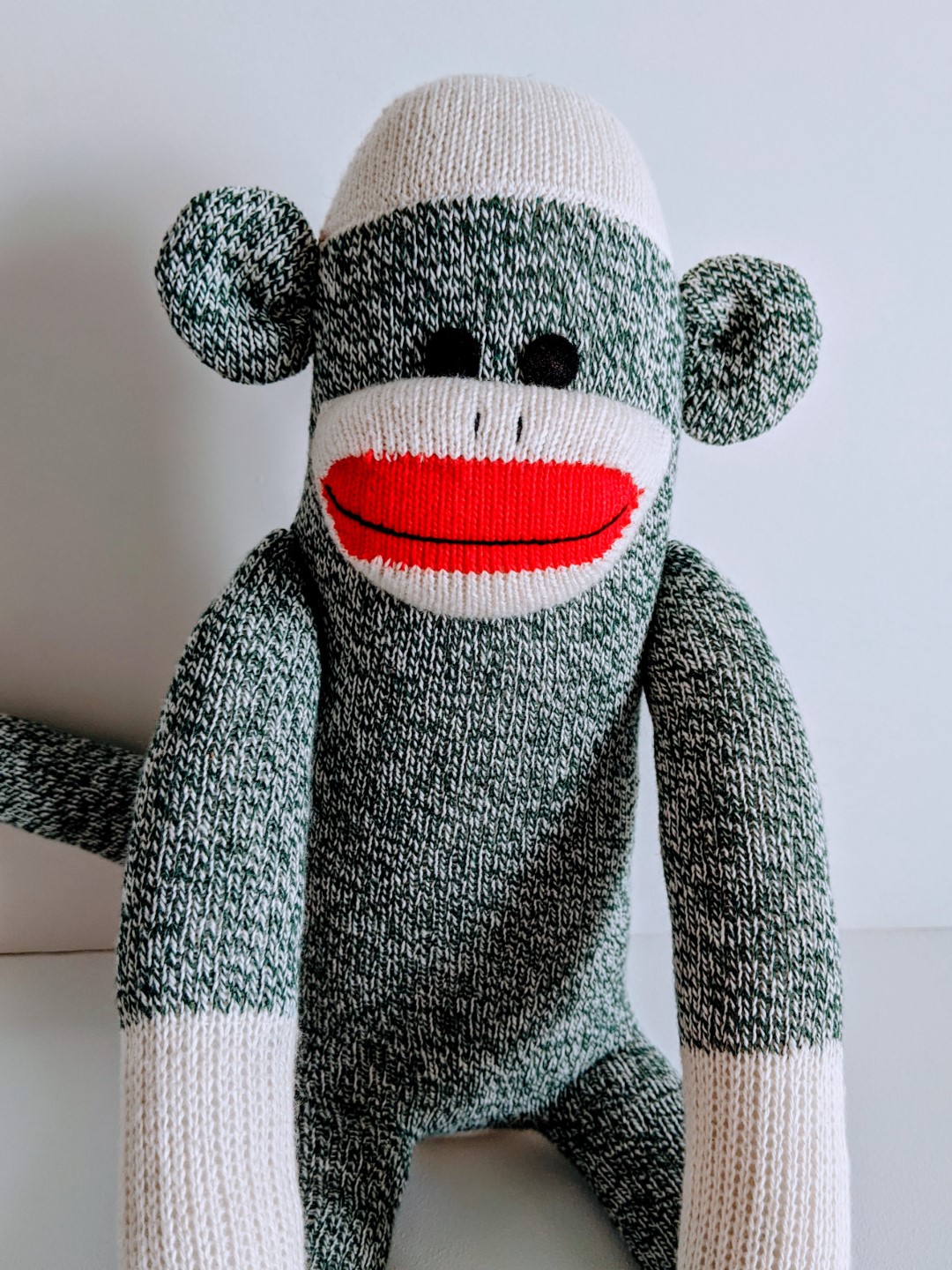 Green Sock Monkey – Traditional Red Heel