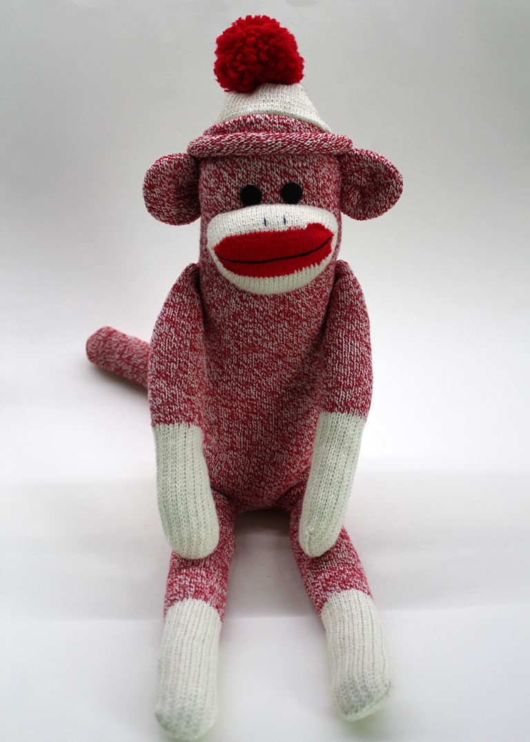 Red Sock Monkey with Pom Pom Hat 